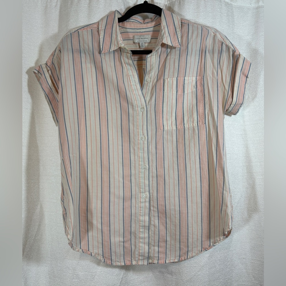 Lucky Brand Pastel Striped Rolled Sleeves Collared Button Camp Shirt